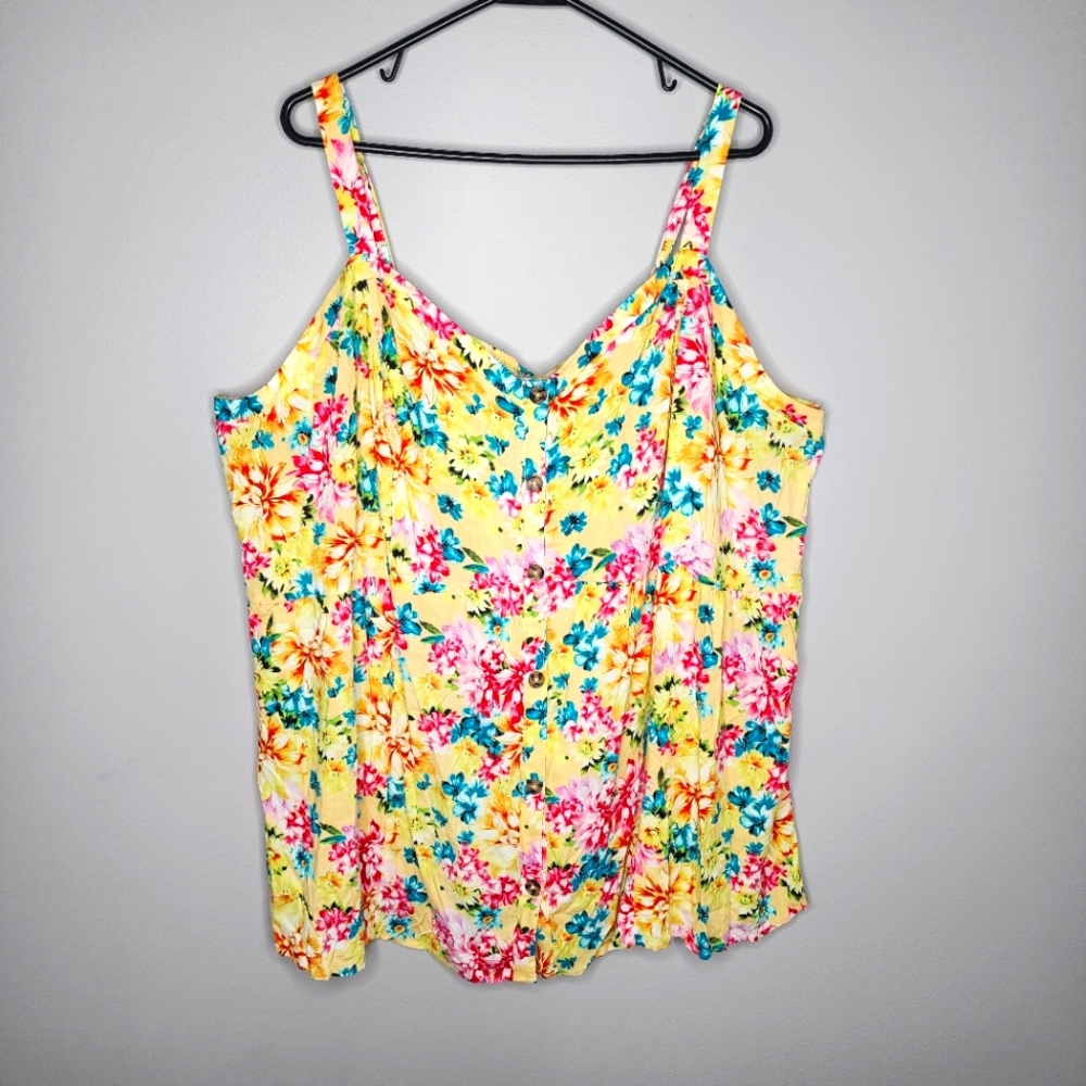 Torrid Fit And Flare Floral Lace Up Back Tank Top Size 6